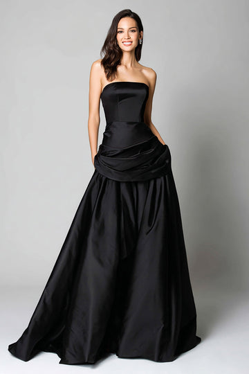 Black A Line Satin Strapless Long Formal Dress